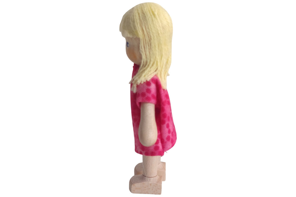 Anne Krebs Miniatur Puppe Mädchen, Kleid rosa Haare blond offen