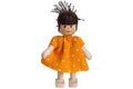 Anne Krebs Miniatur Puppe Mädchen, Kleid orange, Pferdeschwanz braun