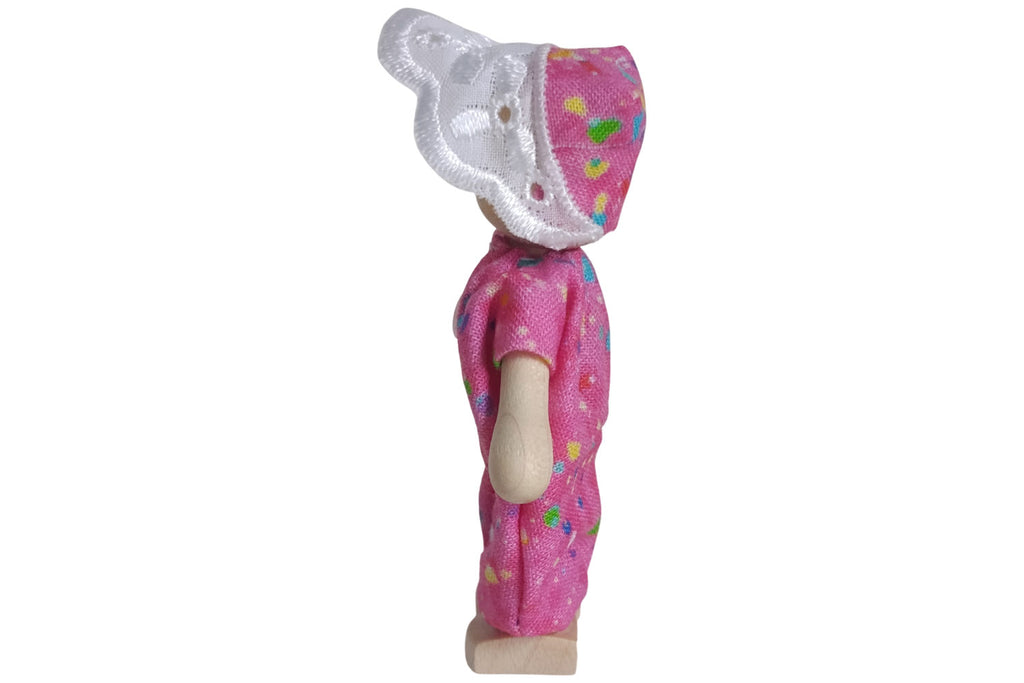 Anne Krebs Miniatur Puppe Baby, Strampelanzug rosa
