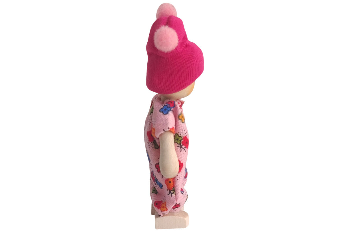 Anne Krebs Miniatur Puppe Baby mit Bommelmütze rosa