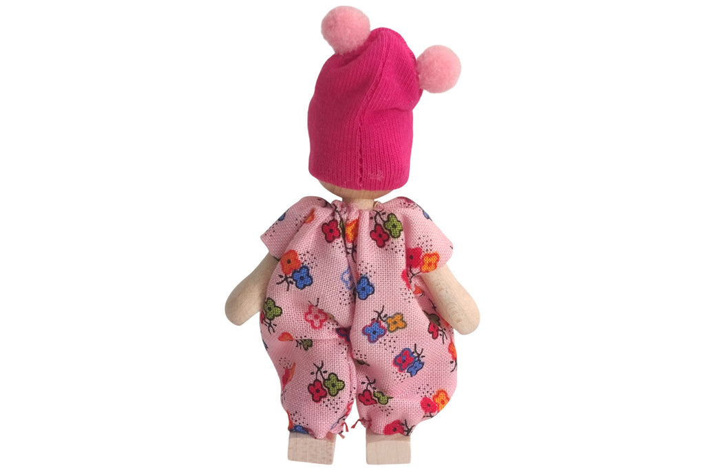 Anne Krebs Miniatur Puppe Baby mit Bommelmütze rosa