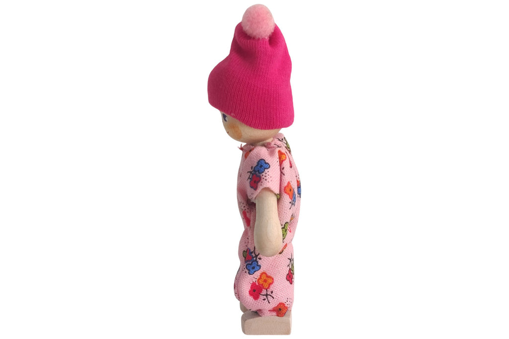 Anne Krebs Miniatur Puppe Baby mit Bommelmütze rosa