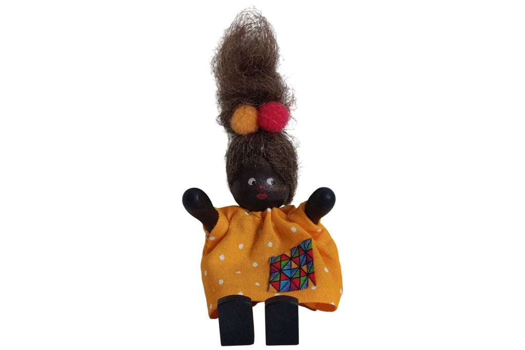 Anne Krebs Miniatur Puppe Mädchen aus Afrika, Kleid gelb