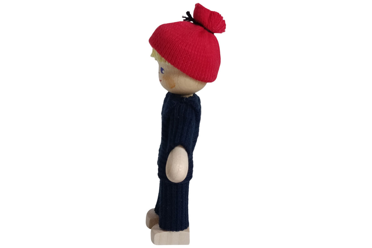 Anne Krebs Miniatur Puppe Mädchen blond mit roter Pudelmütze