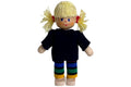 Anne Krebs Miniatur Puppe Mädchen Pullover dunkelblau Hose gestreift Haare blond