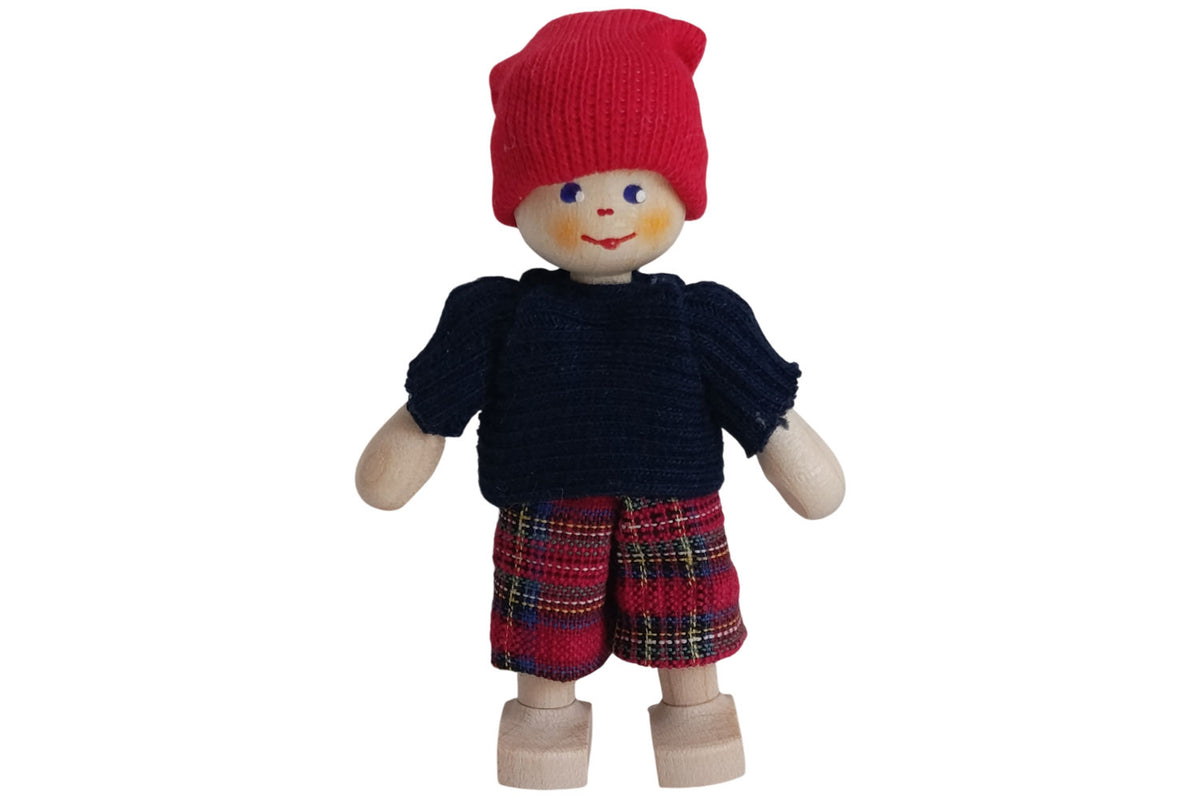 Anne Krebs Miniatur Puppe Junge, Beany rot