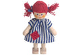 Anne Krebs Miniatur Puppe Mädchen Kleid weiss/blau gestreift, Sommersprossen, Haare rot