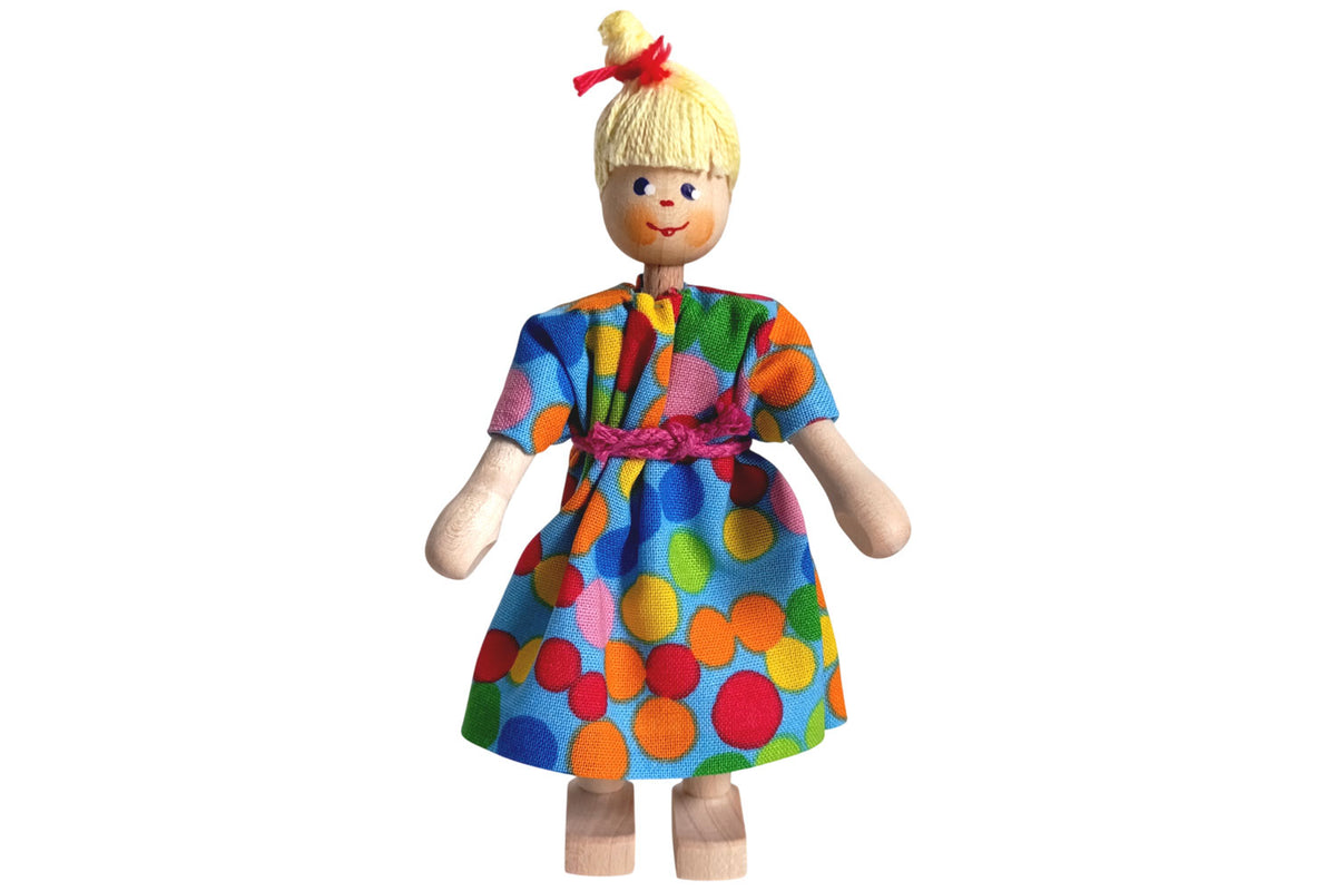 Anne Krebs Miniatur Puppe Mutter, Punktekleid, Haare blond