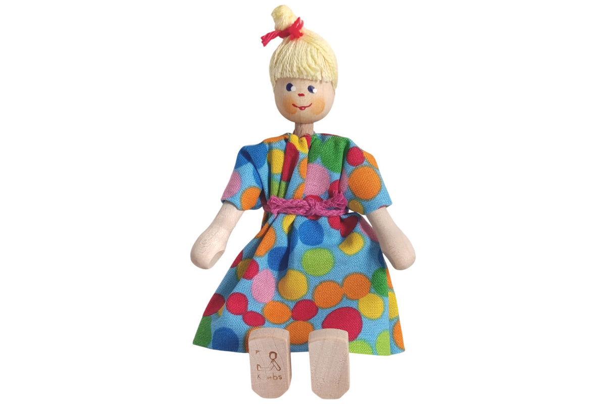 Anne Krebs Miniatur Puppe Mutter, Punktekleid, Haare blond