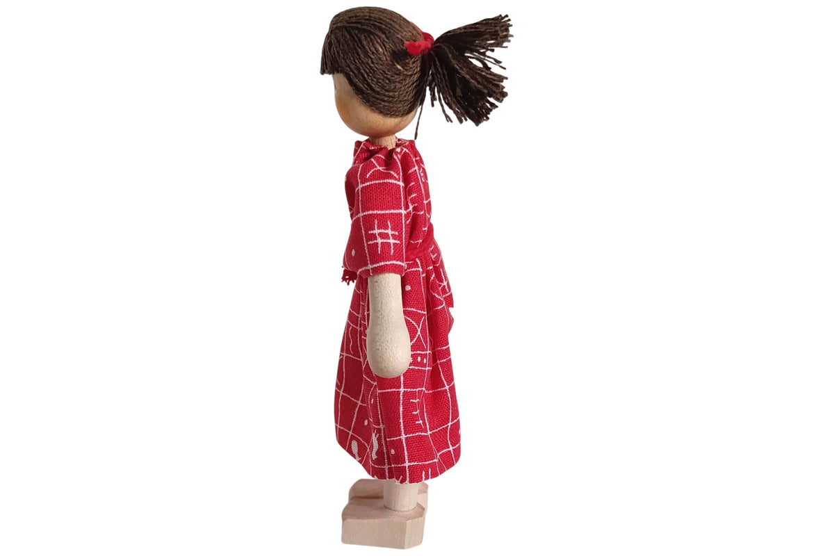 Anne Krebs Miniatur Puppe Mutter, Kleid rot, Haare braun
