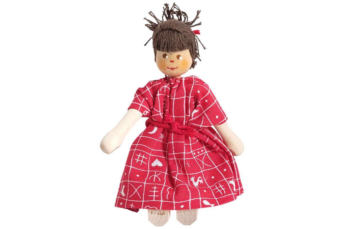 Anne Krebs Miniatur Puppe Mutter, Kleid rot, Haare braun