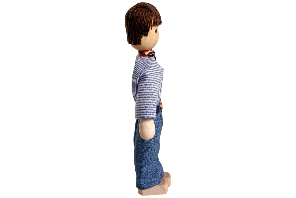 Anne Krebs Miniatur Puppe Vater, Hemd mit Krawatte, Jeans, Haare braun