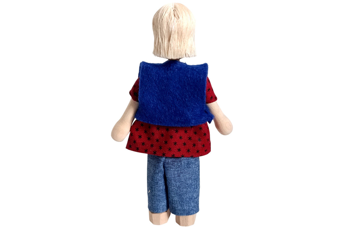 Anne Krebs Miniatur Puppe Oma, Bluse mit Weste, Hose, Haare weiss