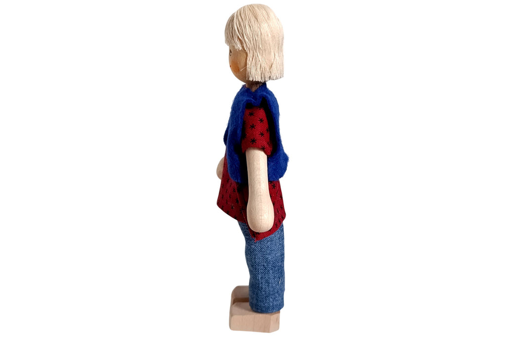 Anne Krebs Miniatur Puppe Oma, Bluse mit Weste, Hose, Haare weiss