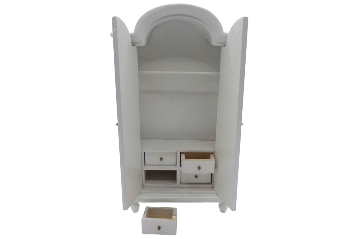 Dolls House Miniatur Kleiderschrank weiß mit vier Schubladen