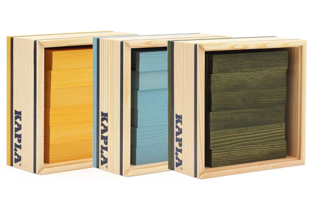 KAPLA 3 x 40er Box hellblau, grün, gelb