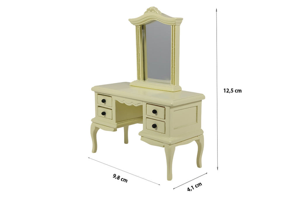 Dolls House Miniatur Schminktisch im französischen Stil cremefarben