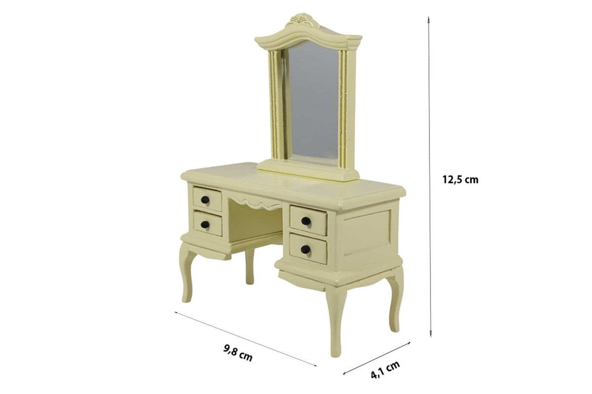 Dolls House Miniatur Schminktisch im französischen Stil cremefarben