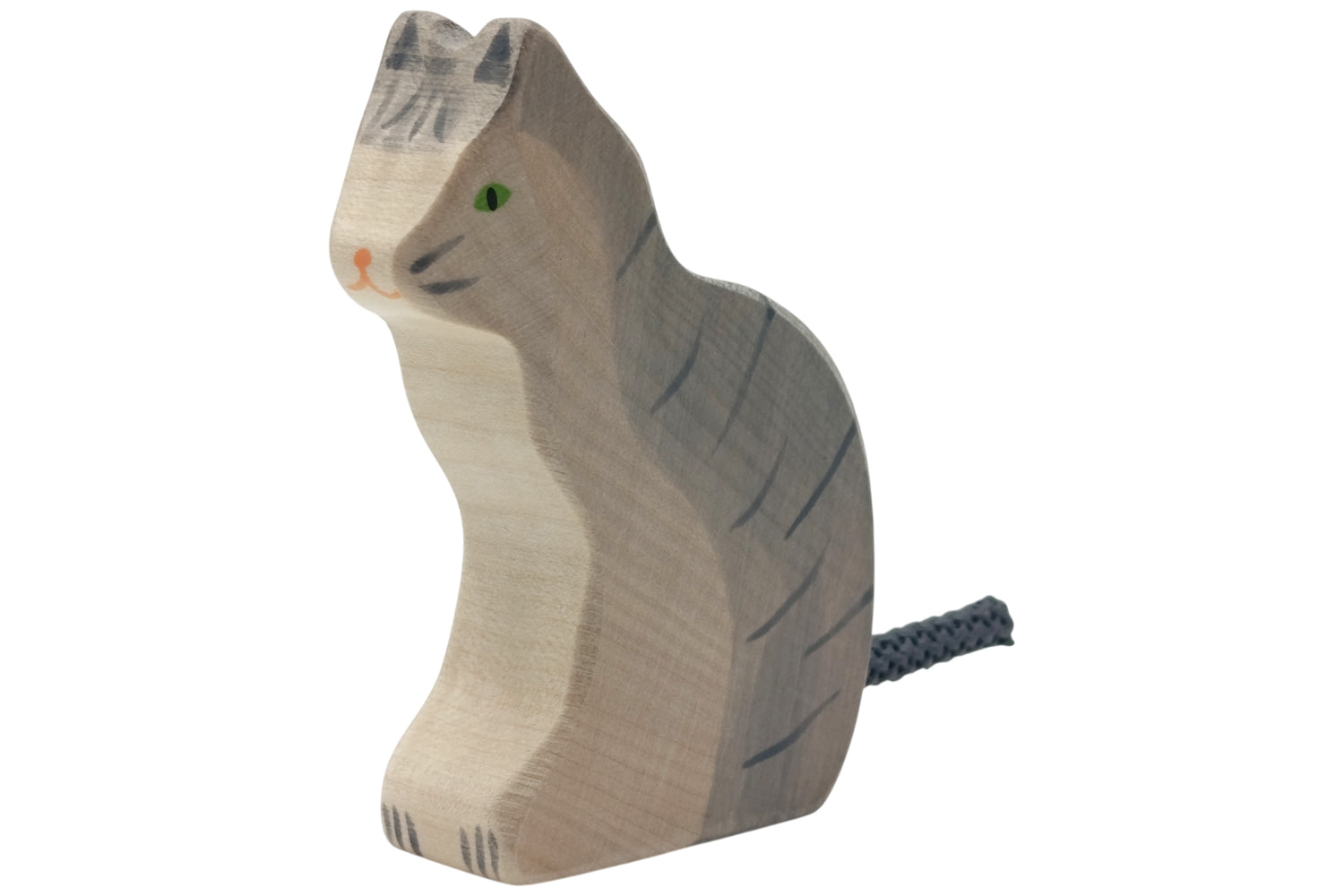 Holztiger Katze sitzend grau