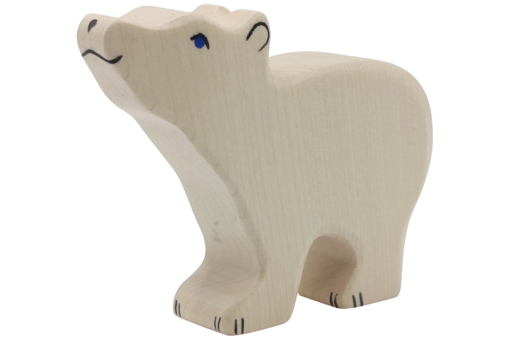 Holztiger Eisbär klein Kopf hoch
