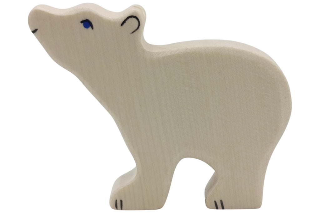 Holztiger Eisbär klein Kopf hoch
