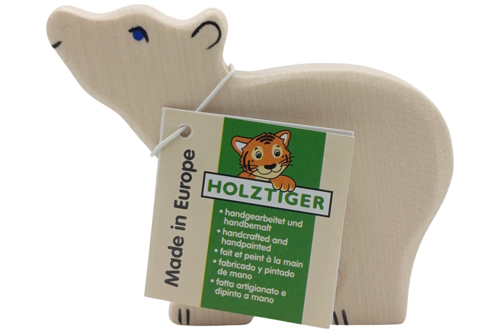 Holztiger Eisbär klein Kopf hoch