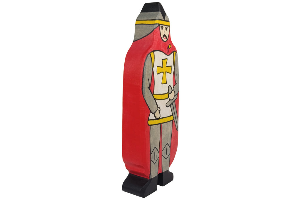 Holztiger Figur Ritter mit rotem Mantel