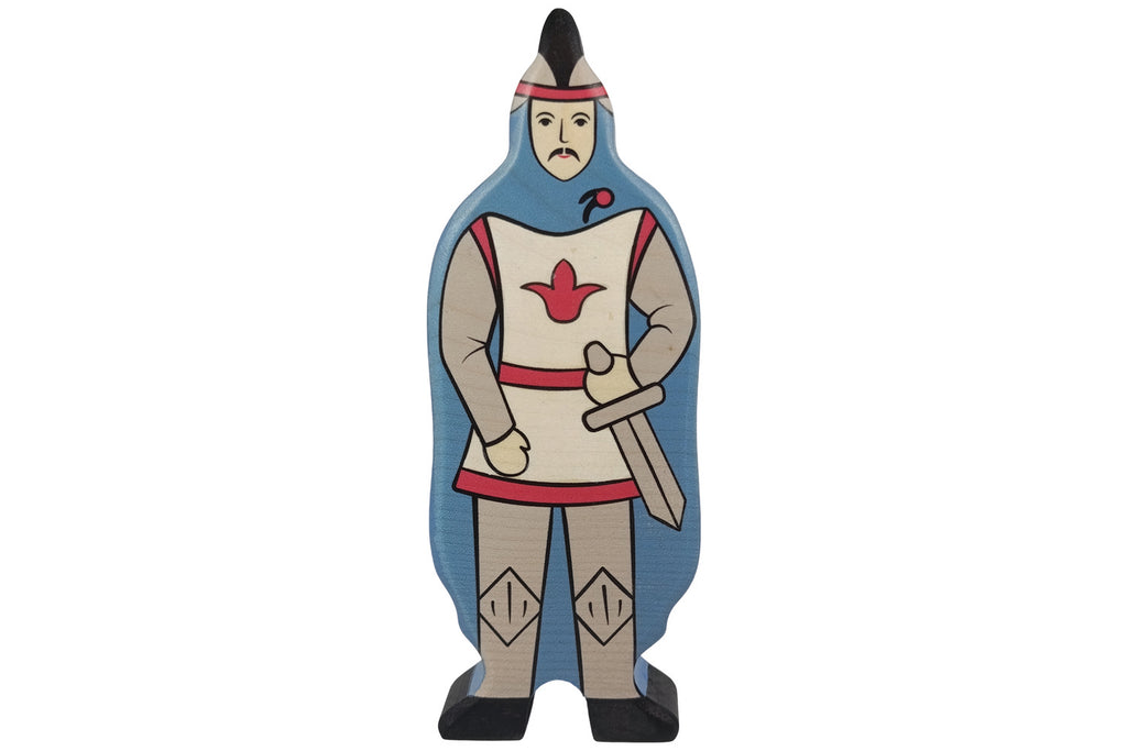 Holztiger Figur Ritter mit blauem Mantel