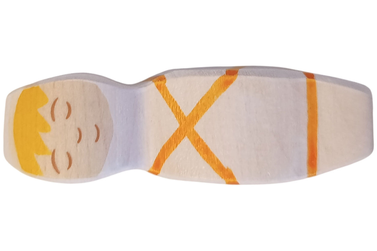 Holztiger Jesuskind 3 in der Krippe