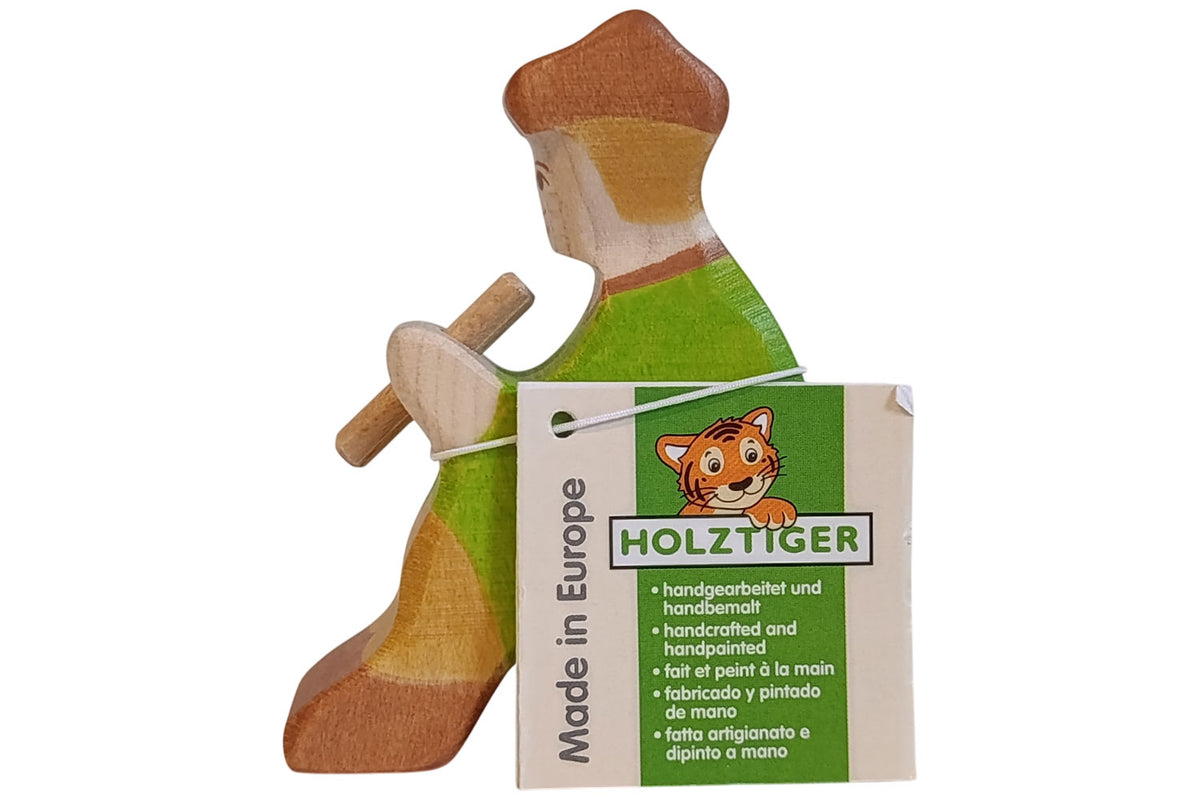 Holztiger Figur Hirte mit Flöte 3 sitzend