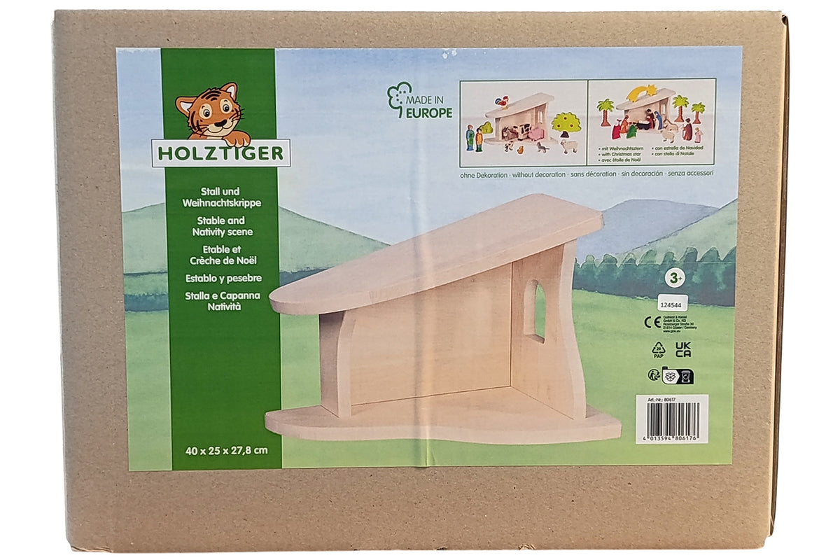 Holztiger Stall / Krippe klein vormontiert