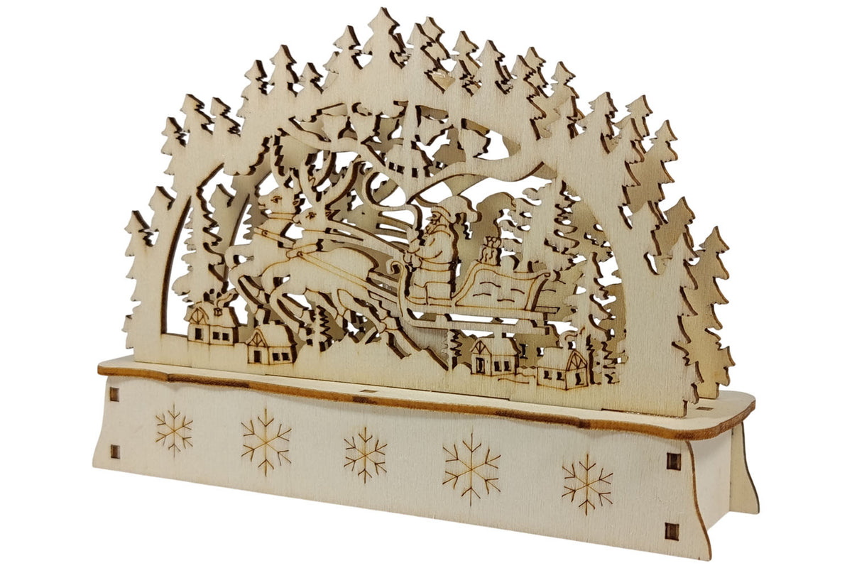 LED Mini Schwibbogen Weihnachtsmann mit Schlitten