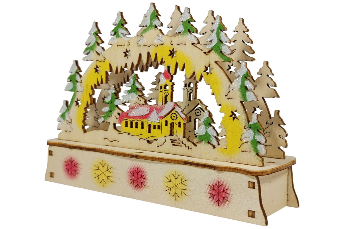 LED Mini Schwibbogen Kirche farbig