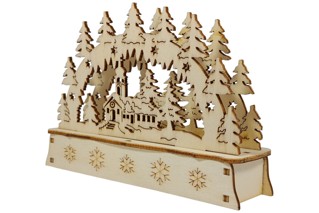 LED Mini Schwibbogen Kirche farbig