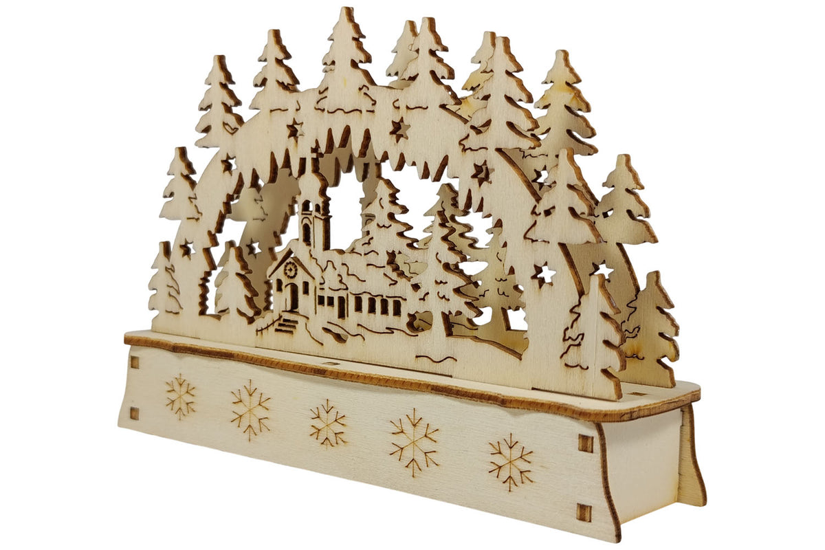 LED Mini Schwibbogen Kirche farbig