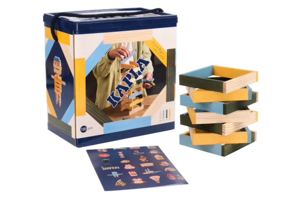 KAPLA 120er Box natur hellblau, gelb, grün