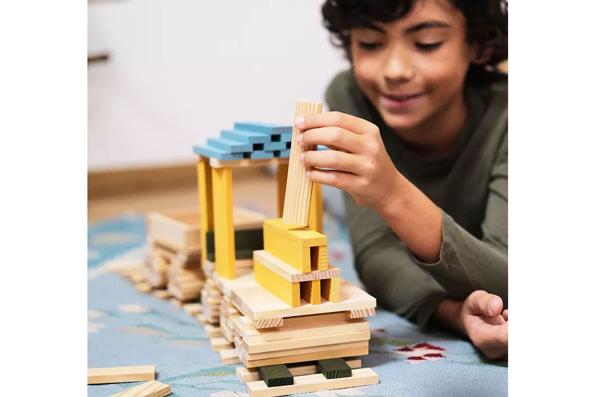 KAPLA 120er Box natur hellblau, gelb, grün