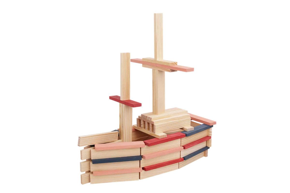 KAPLA 120er Box natur rot, rosa, dunkelblau