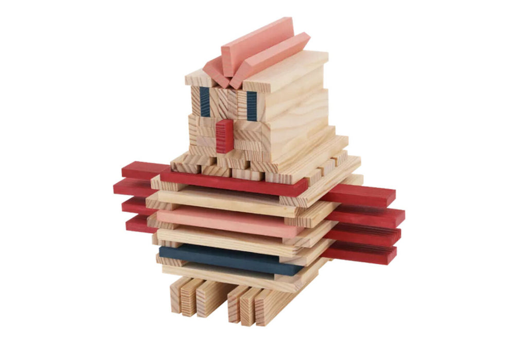 KAPLA 120er Box natur rot, rosa, dunkelblau