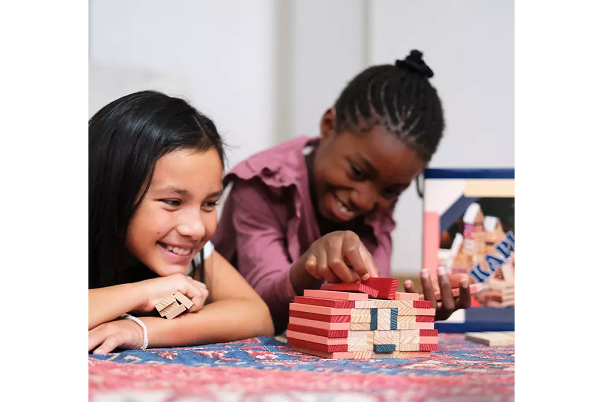 KAPLA 120er Box natur rot, rosa, dunkelblau