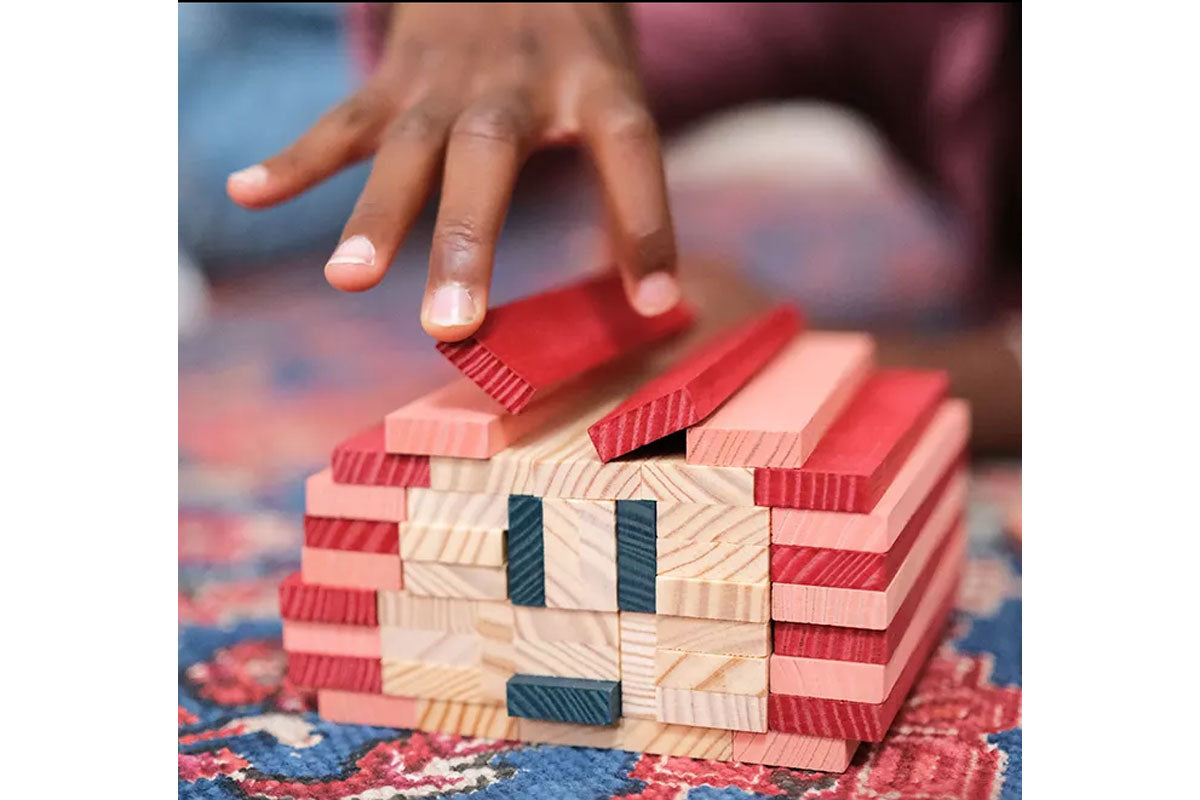 KAPLA 120er Box natur rot, rosa, dunkelblau