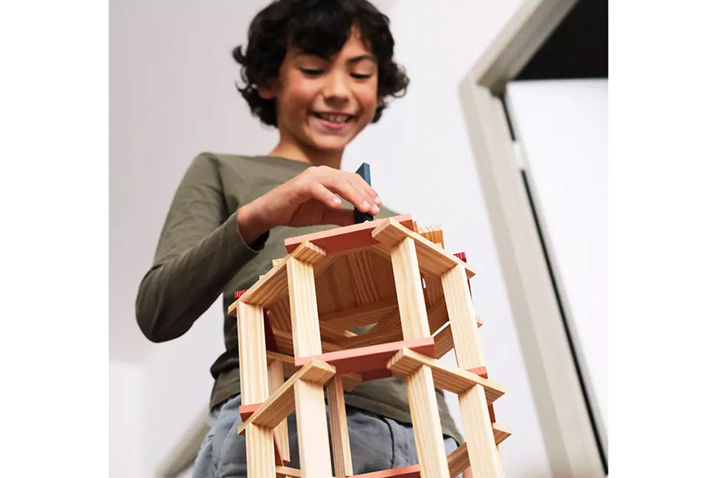 KAPLA 120er Box natur rot, rosa, dunkelblau