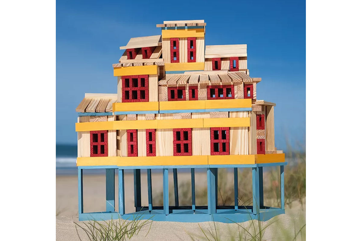 KAPLA 200er Box Sommer natur hellblau, gelb, rot