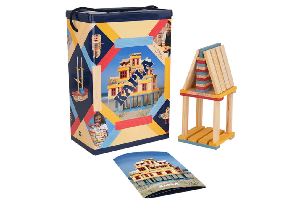 KAPLA 200er Box Sommer natur hellblau, gelb, rot