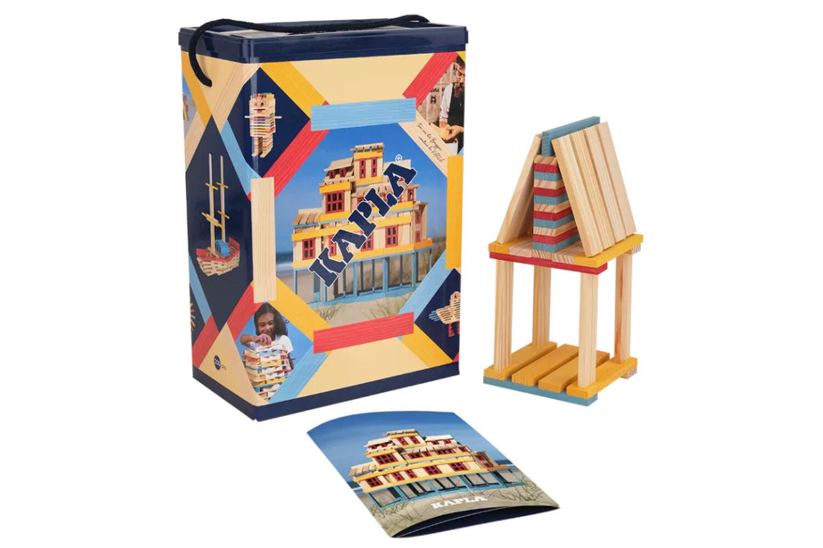 KAPLA 200er Box Sommer natur hellblau, gelb, rot