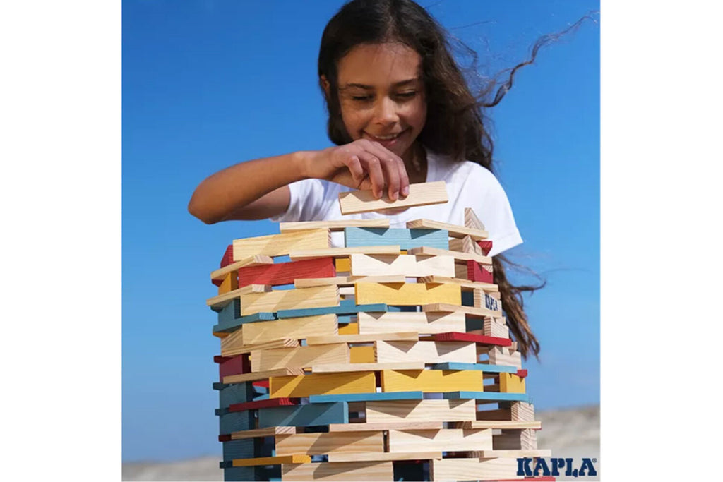 KAPLA 200er Box Sommer natur hellblau, gelb, rot