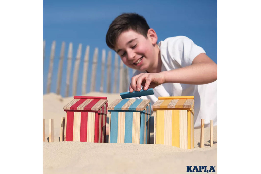 KAPLA 200er Box Sommer natur hellblau, gelb, rot