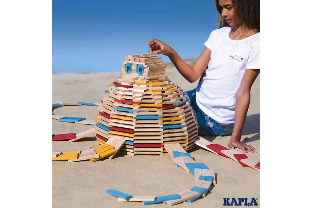 KAPLA 200er Box Sommer natur hellblau, gelb, rot