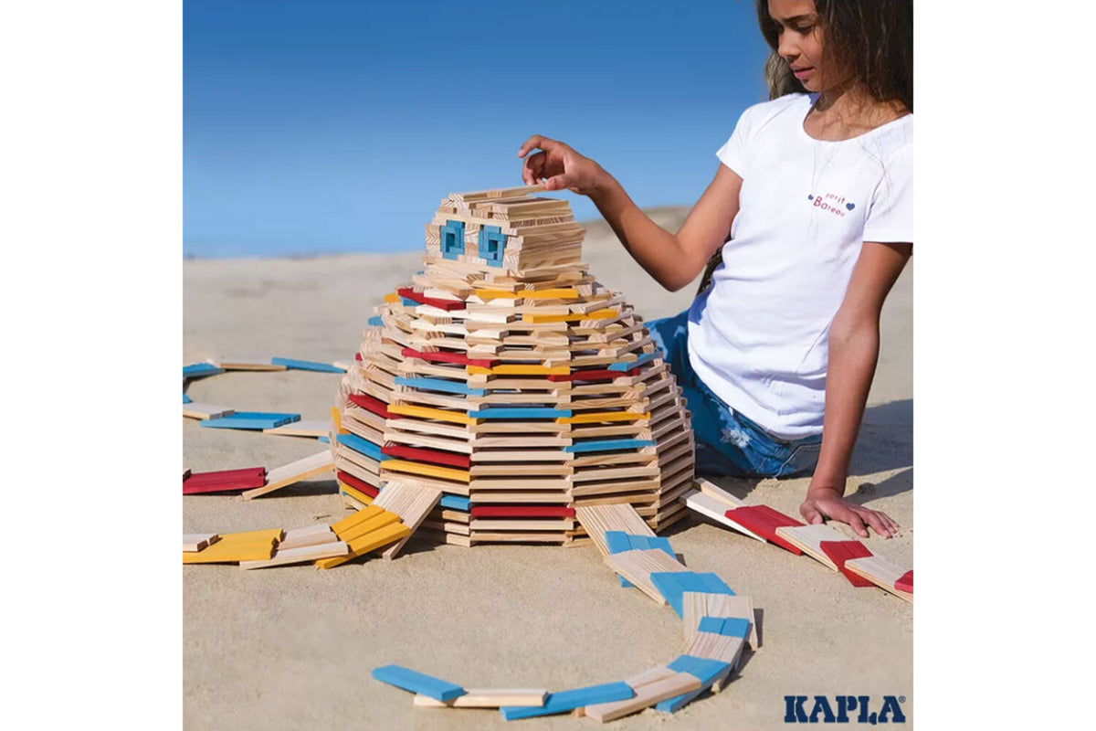 KAPLA 200er Box Sommer natur hellblau, gelb, rot