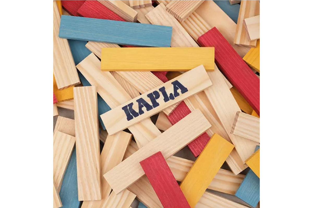 KAPLA 200er Box Sommer natur hellblau, gelb, rot